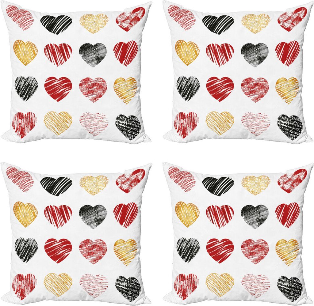ABAKUHAUS Romantik Kissenbezug Set (4 Stück), Herzen Valentines, Moderner Doppelseitiger Digitaldruck, 40 cm x 40 cm, Pale Kaffee Schwarz Rot