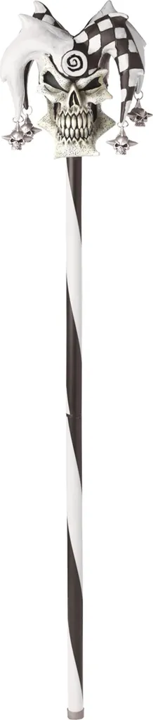 Canne de marche Clown Arlequin Halloween adulte noir blanc argenté 90cm