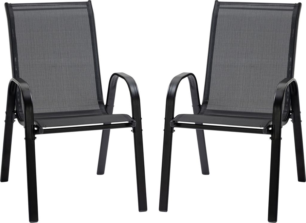 Outsunny 2er Set Gartenstuhl Stapelstuhl mit Armlehne Essstühle Garten Schwarz