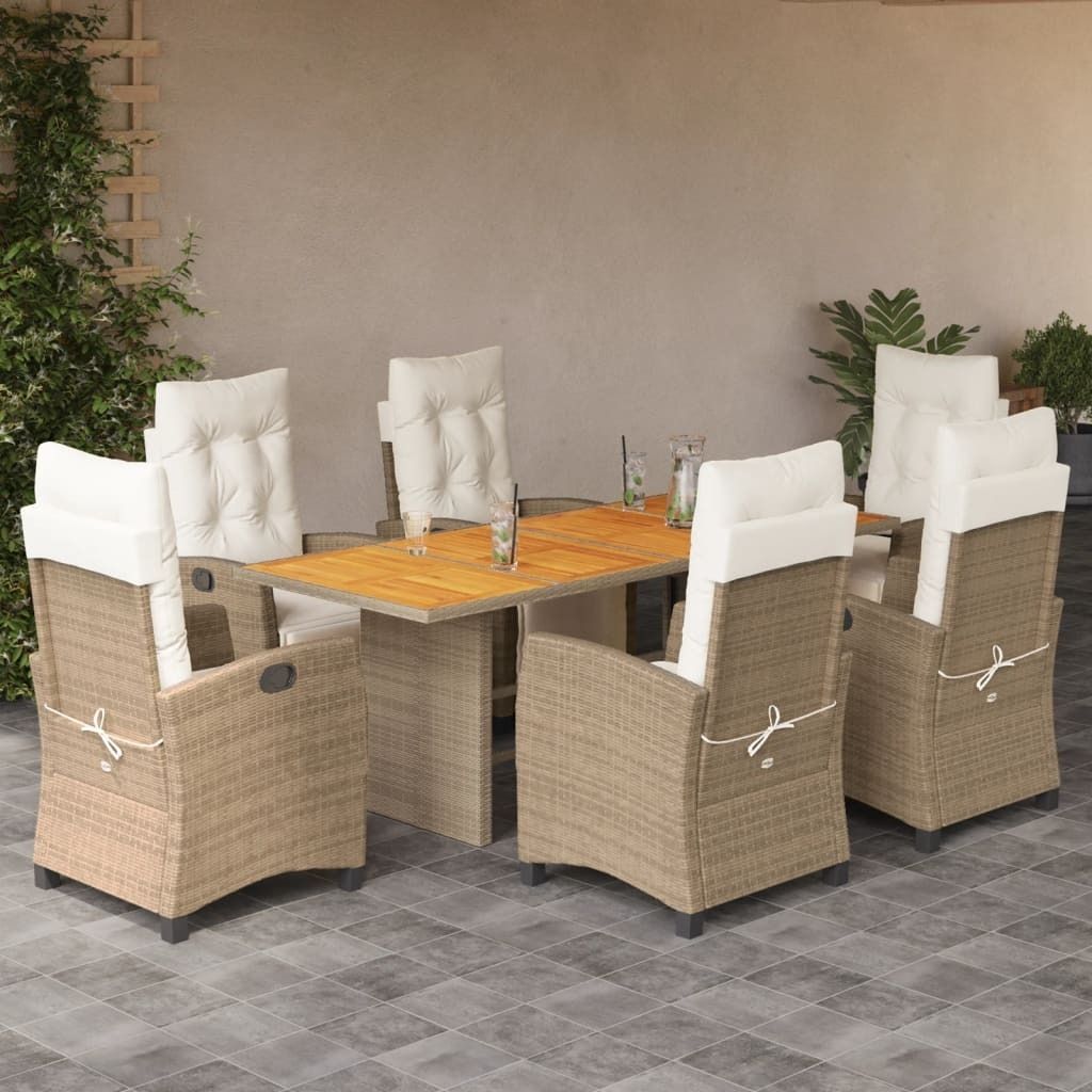 Möbel 7-tlg. Garten-Essgruppe mit Kissen Beige Poly Rattan - Garten-Lounge-Set 3212940