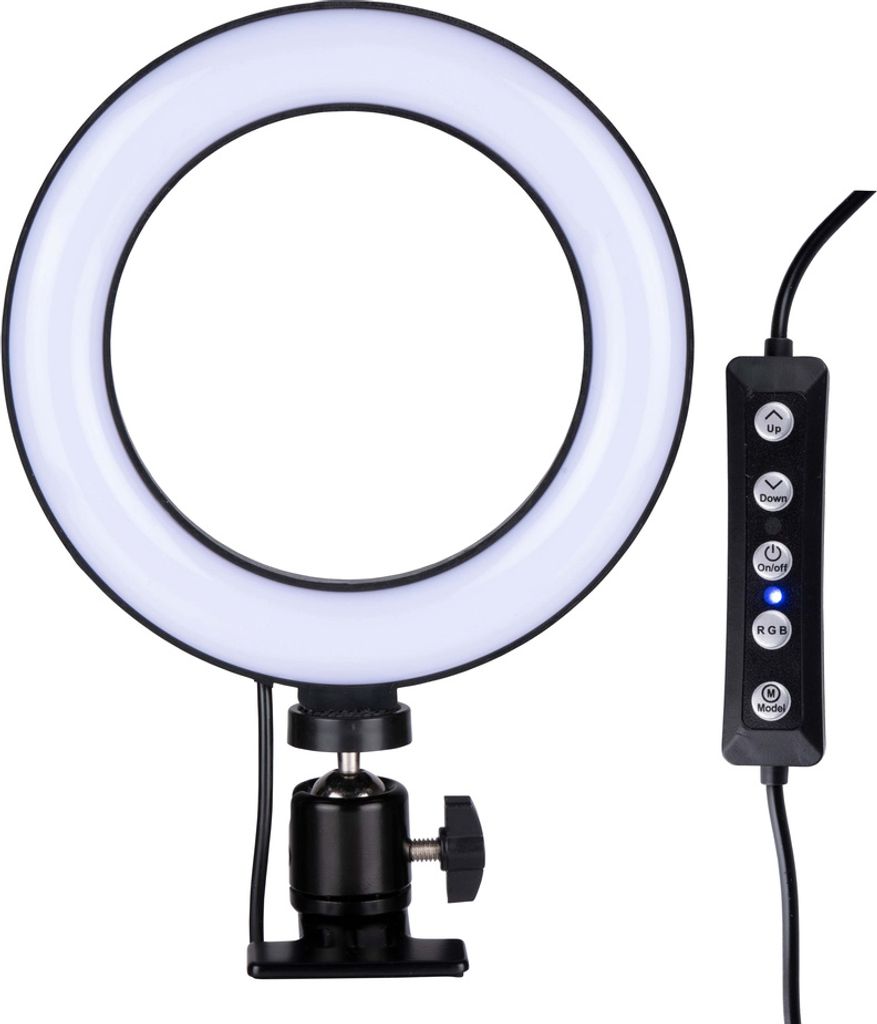 Grundig Ringlicht mit Handyhalterung - Selfie Licht mit Tischklemmen - Ø16cm Ring Light mit 48 LEDs - 3 Lichtmodi und 15 Helligkeitsstufen - USB-S...