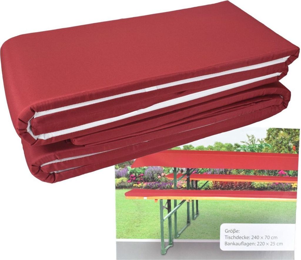 Polster für Bierzeltgarnituren ca. 220 x 25 x 2 cm inkl. Tischdecke
