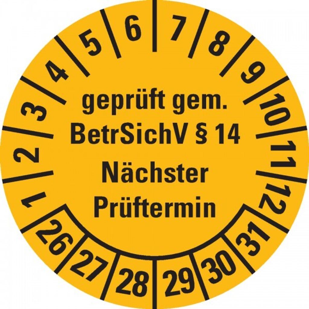 Dreifke® Prüfplakette  gem. BetrSichV §14, 26-31, gelb, Produktbild 