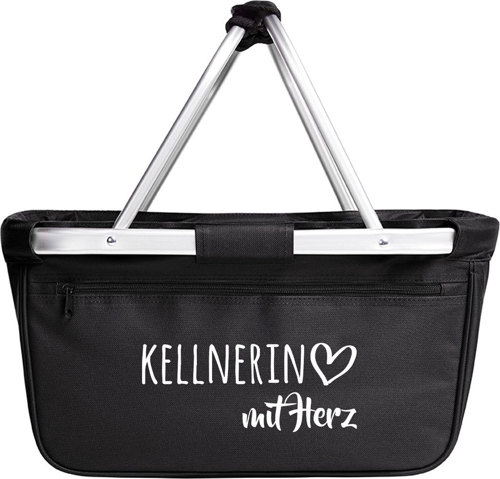 Huuraa Einkaufskorb Kellnerin mit Herz 20 Liter Black faltbarer Tragekorb Geschenkidee