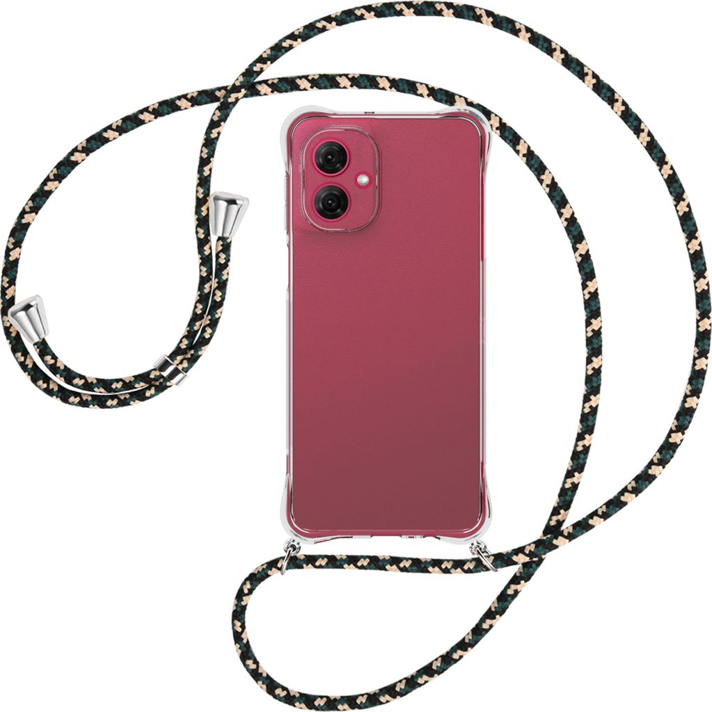 Handykette Backcover-Schutzhülle mit Band (Metall silberfarben) für Motorola Moto G55 5G - camouflage