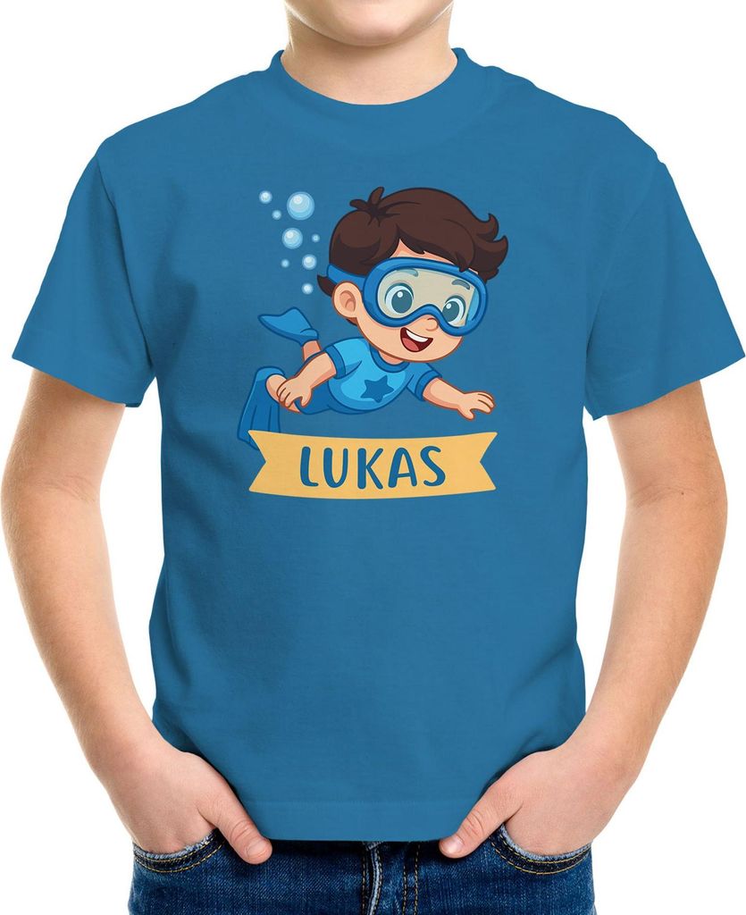 Kinder T-Shirt Jungen Tauchen personalisiert mit Name Schwimmen Schnorcheln Shirt für kleine Wasserfans Moonworks