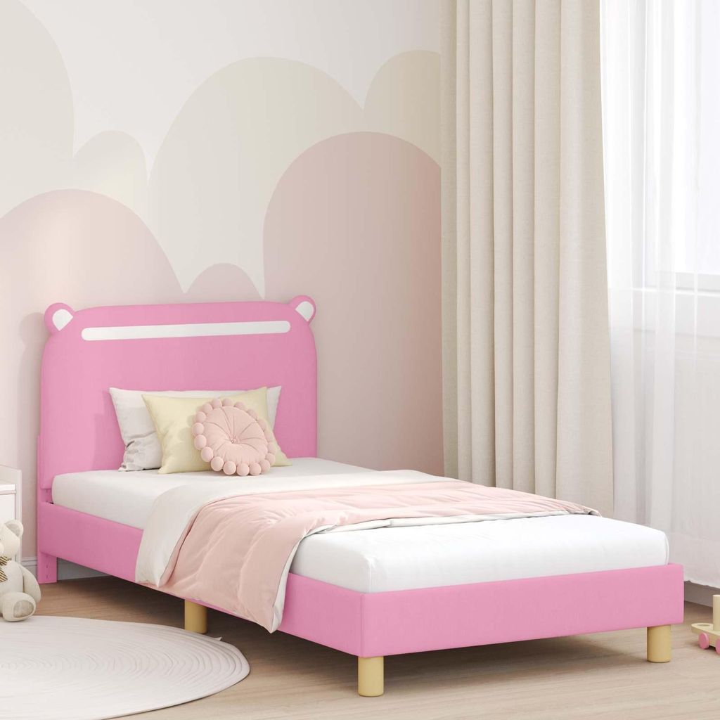 "Schlussverkauf" Einzelbett 1 PLACE - KinderBettgestell einzel - mit Kopfteil - Rosa 90x190 cm Stoff C2883