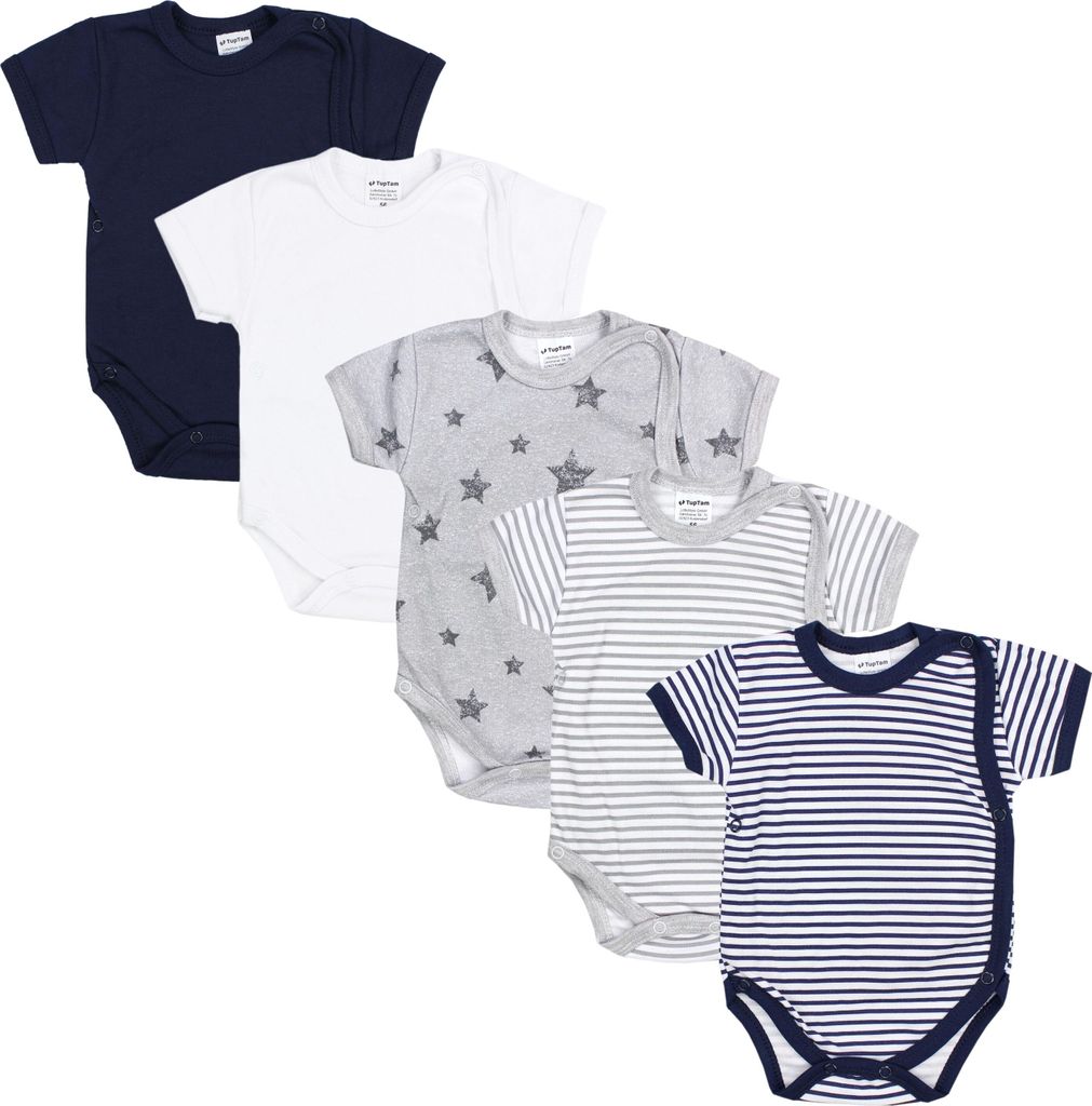 TupTam Baby Jungen Kurzarm Wickelbody Baumwolle Body 5er Set , Farbe: Farbenmix 4, Größe: 74