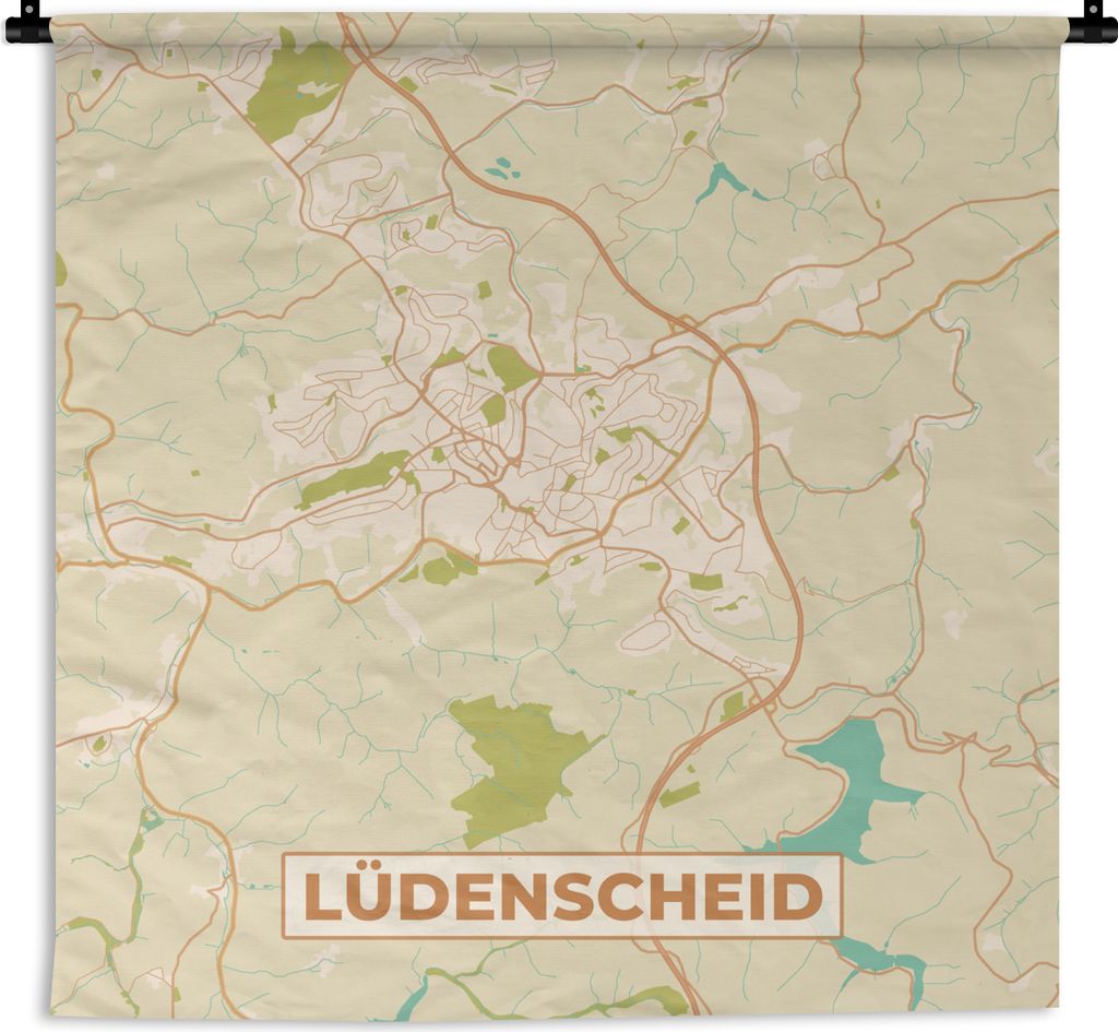 MuchoWow Wandteppich Wandbehang Karte - Lüdenscheid - Karte - Stadtplan - Vintage 150x150 cm Tapisserie Dekoration Wandtuch - Wohnaccessoires - ...