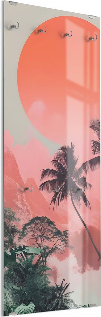 DEQORI Kleiderhaken aus Glas 50x125 cm 'Rosa Tropenidylle' Wand Garderobe Paneel Haken