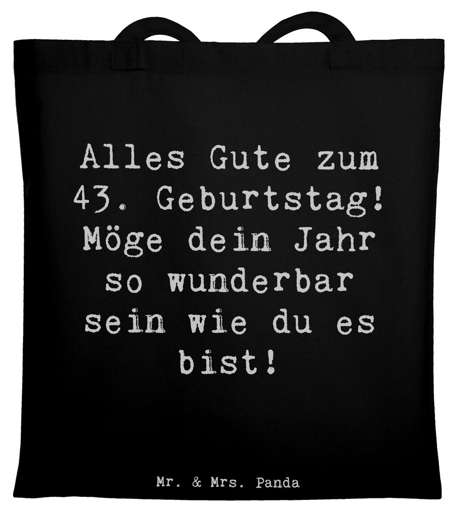 Mr. & Mrs. Panda Tote Bag Spruch 43. Geburtstag - Schwarz - Geschenk, besonderer Tag, Beutel, Shopping Tasche, Jubiläum 43, Uni, herzlicher Geburt...