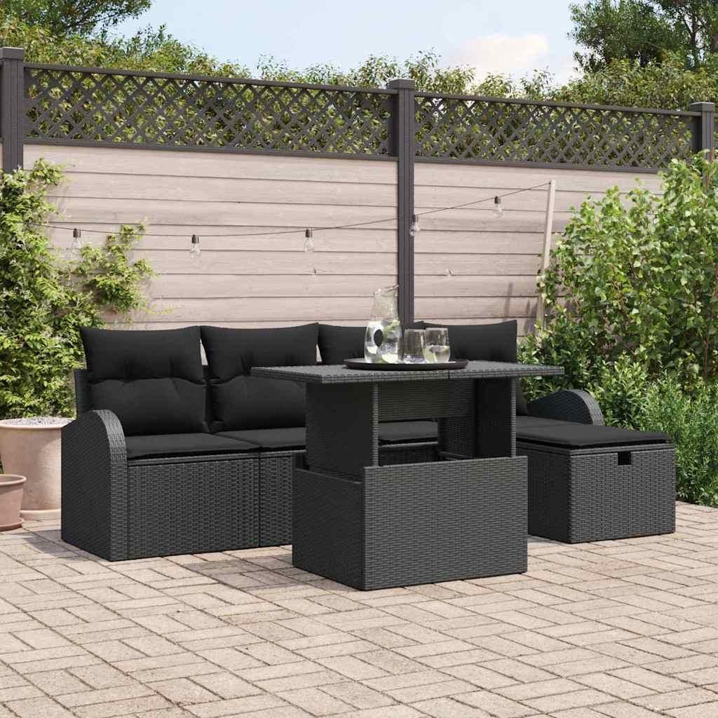 Maison Exclusive - Garten-Sofa-Set mit Kissen 6 pcs Schwarz Poly Rattan