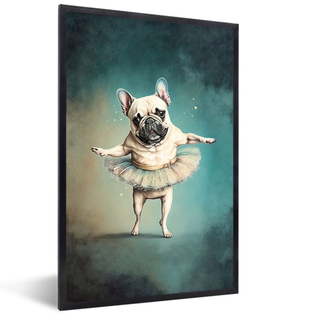 MuchoWow Gerahmtes Poster Hund - Tutu - Ballett - Abstrakt - Porträt 60x90 cm - Poster mit Schwarzem Bilderrahmen Wandposter Rahmen Foto Bilder ...