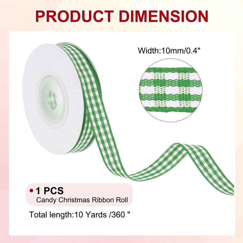 10 Yards x 0.4" Karo-Band, grš¹nes und wei?es Gingham-Band Geschenkverpackungsband fš¹r Thanksgiving-Bow Wreath Craft Birthday Wedding