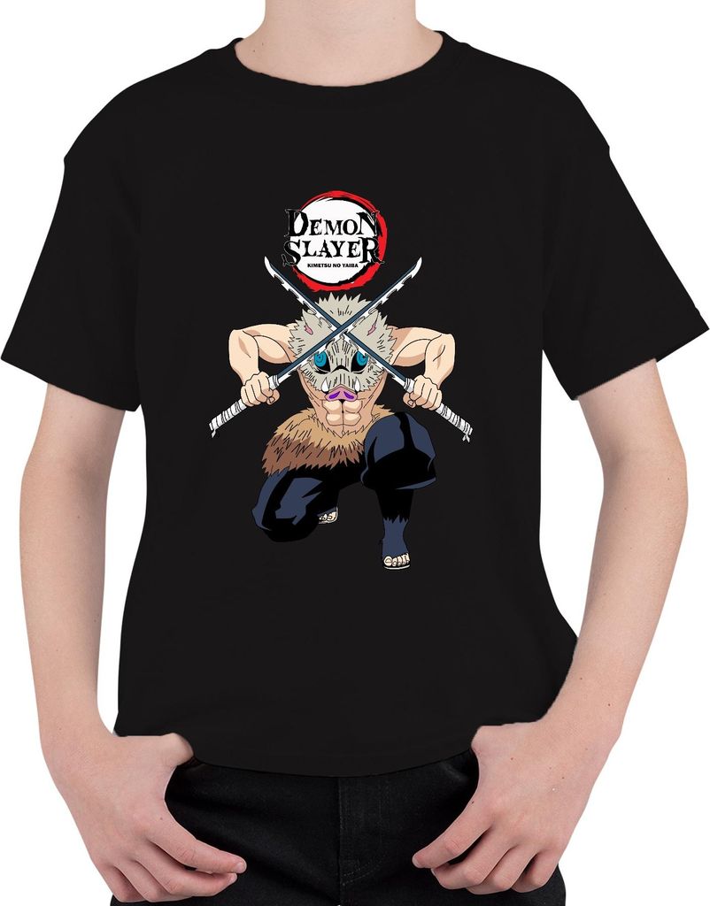 Demon Slayer Inosuke Kimetsu no Yaiba Ebermaske Anime Geschenk Uni Kinder T-Shirt, Schwarz, 116