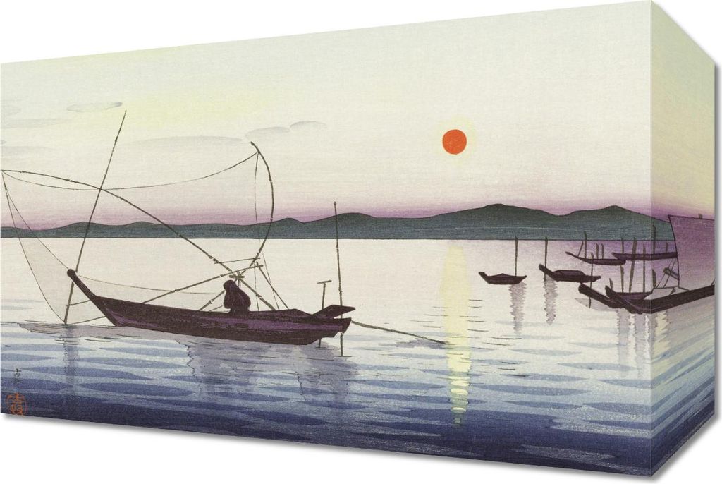 Bild 30x20cm Boote und untergehende Sonne, Japanische Koson Vintage für das Wohnzimmer