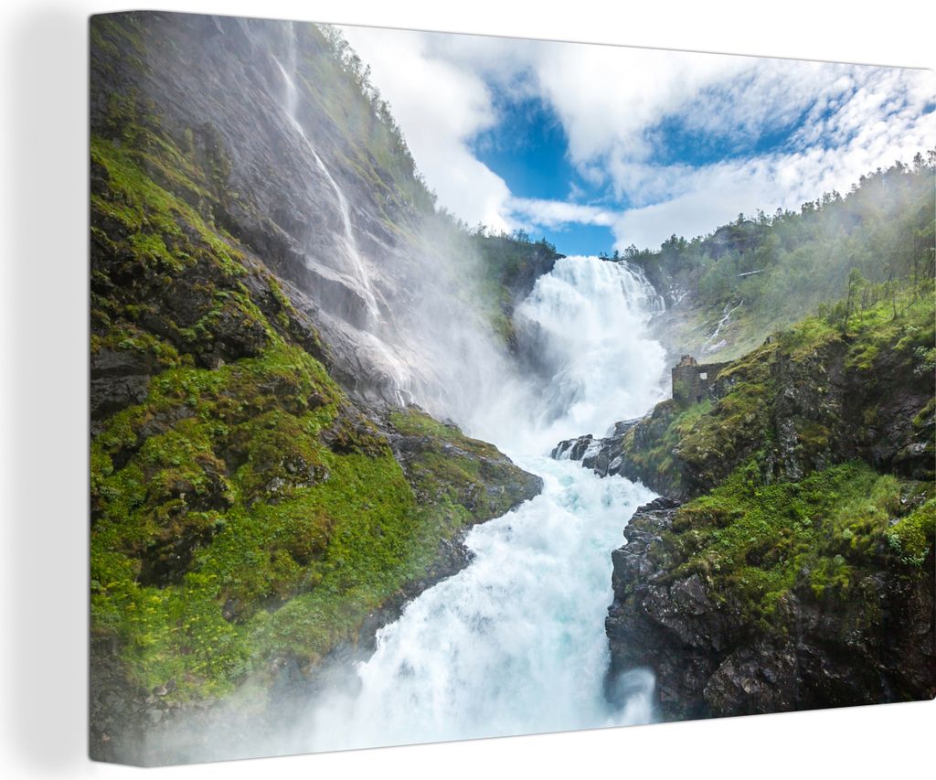 OneMillionCanvasses - Leinwandbilder - 150x100 cm, Wasserfall Kjosfossen Foto, Wandbilder Kunstdruck Wanddekoration