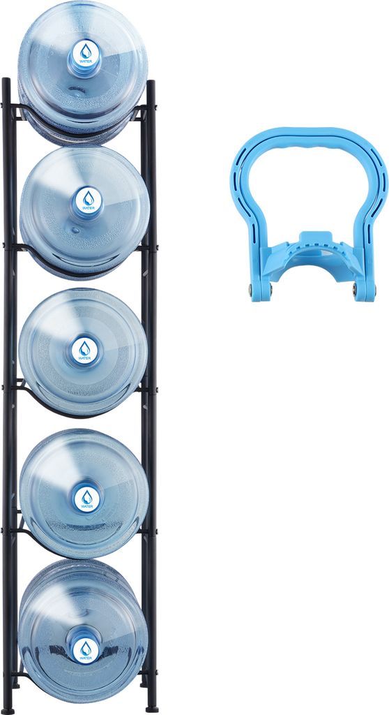 SucceBuy 5-stufiger Wasserkrughalter, 5-Gallonen-Wasserflaschenregal, robuste Aufbewahrung für 5 Flaschen, schwarzes Metall, Küche, Büro, Wohnzi...