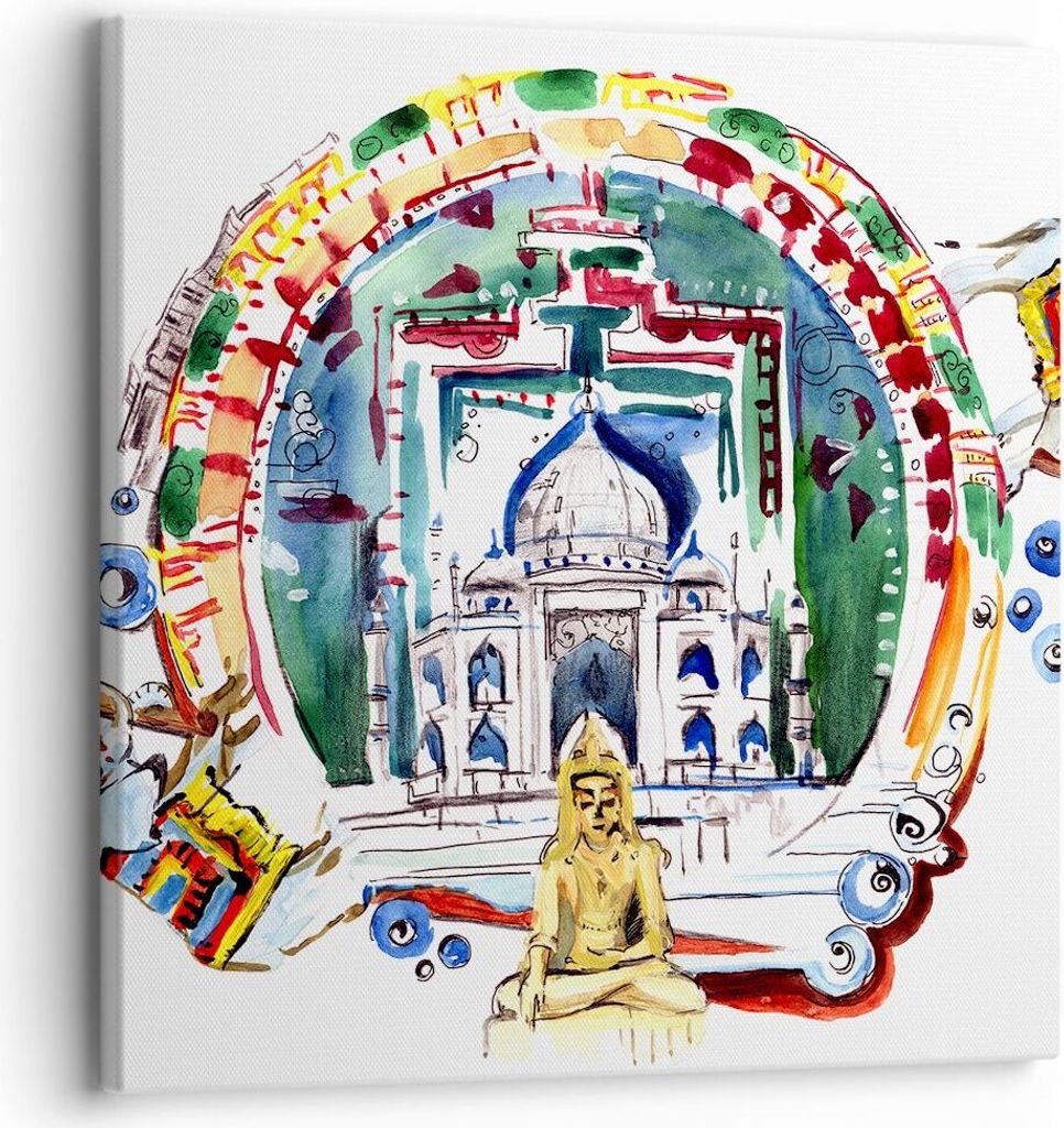 Bild auf Leinwand - Leinwandbild - Elefanten Indien Religion Kultur - 30x30cm - Wand Bild - Wanddeko - Leinwanddruck - Bilder - Kunstdruck - Wandde...