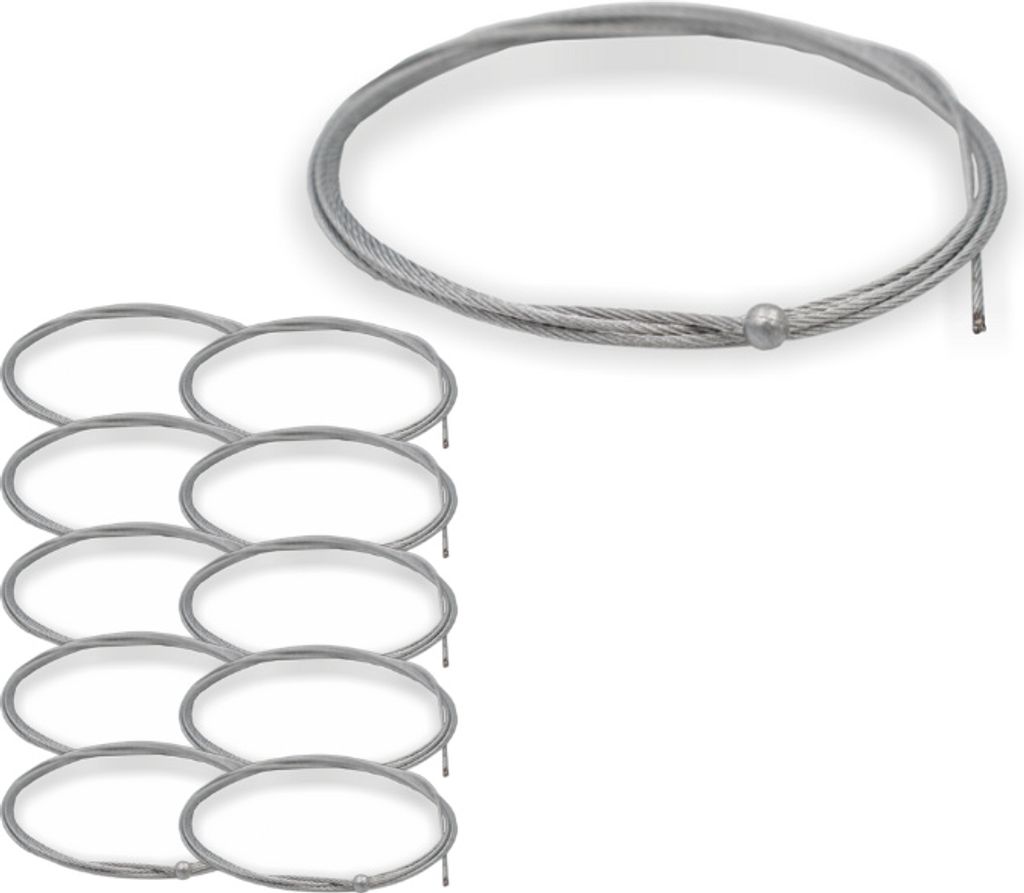 10x Drahtseil Ø 1,2 mm, 7x7 mit Kugelnippel Ø 4,5 mm, Stahl verzinkt | Länge 3000 mm
