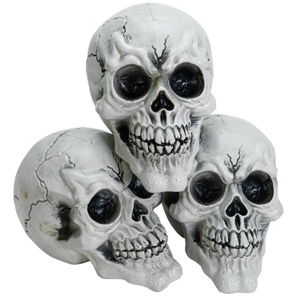 Tête de mort Halloween 3x - Déco résistante pour ambiance horrifique