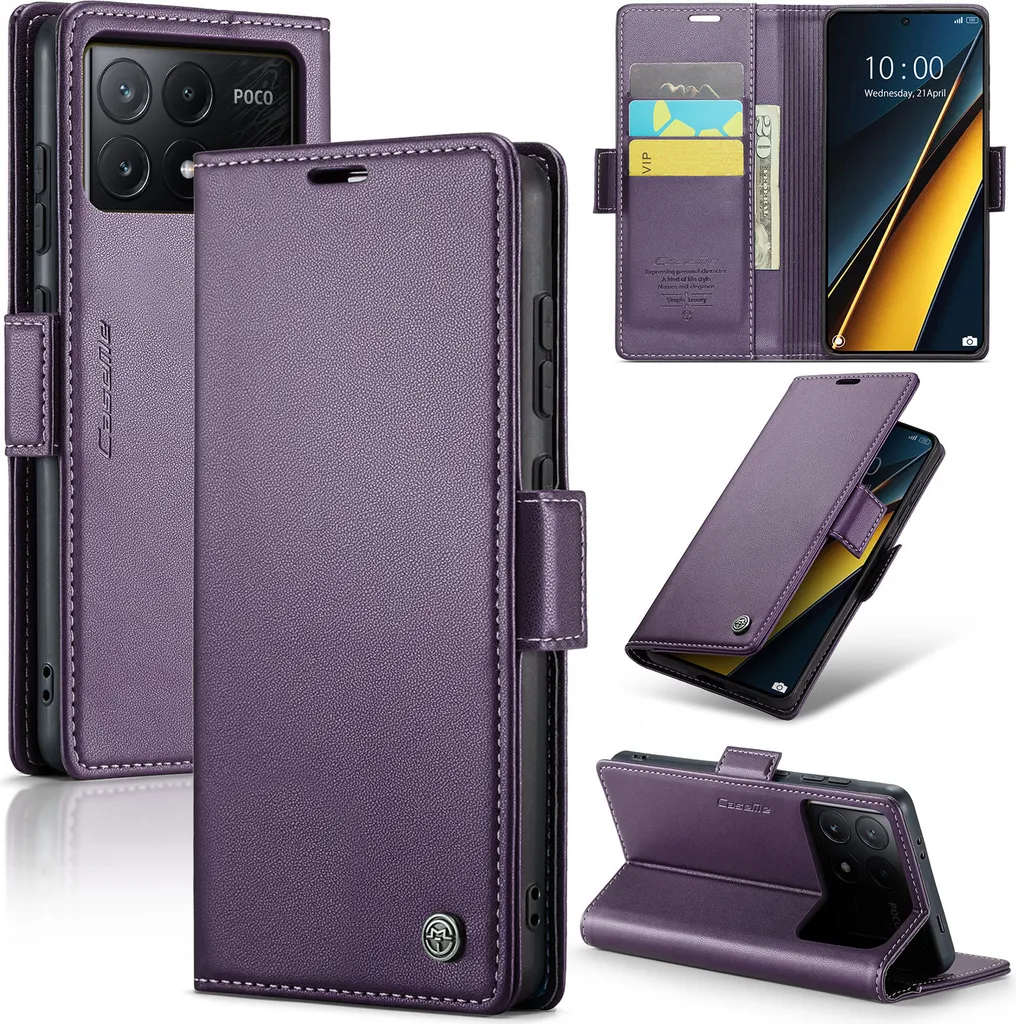 Custodia Xiaomi Poco X6 Pro in Pelle Viola - Protezione con Stand