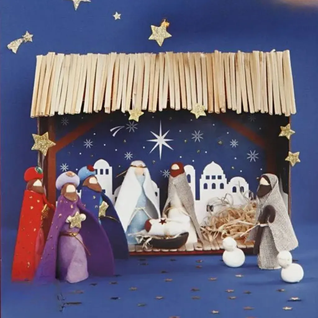 Crèche de Noël Facile à Monter : Kit de Bricolage Complet sans Colle