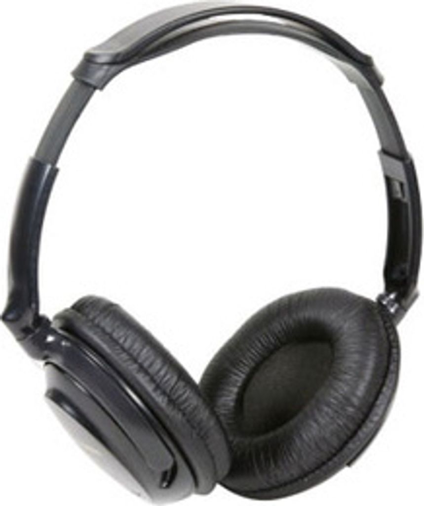 A pair of black over-ear headphones on a white background.