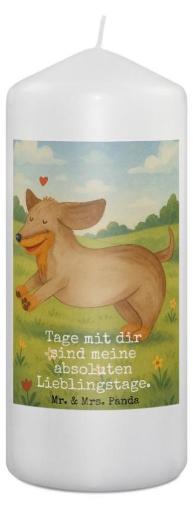Mr. & Mrs. Panda Kerze Hund Dackel Design 19 x 8 cm - Weiß - Geschenk, Wachskerze, Stumpenkerze, Süß, Erinnerungslicht, Hunde, Sprüche, Erinner...
