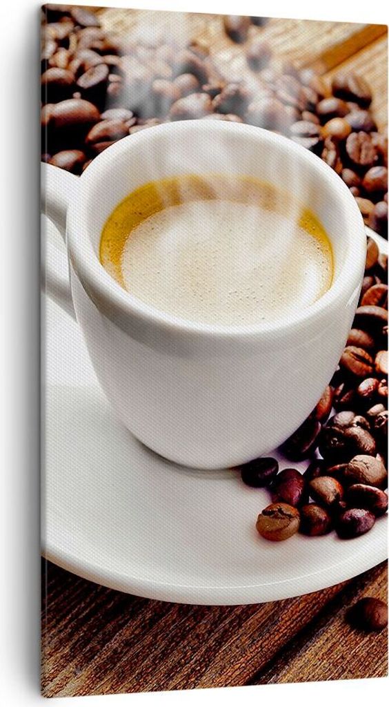 Bild auf Leinwand - Leinwandbild - Kaffee Tasse Espresso heiß - 45x80cm - Wand Bild - Wanddeko - Leinwanddruck - Bilder - Kunstdruck - Wanddekorat...