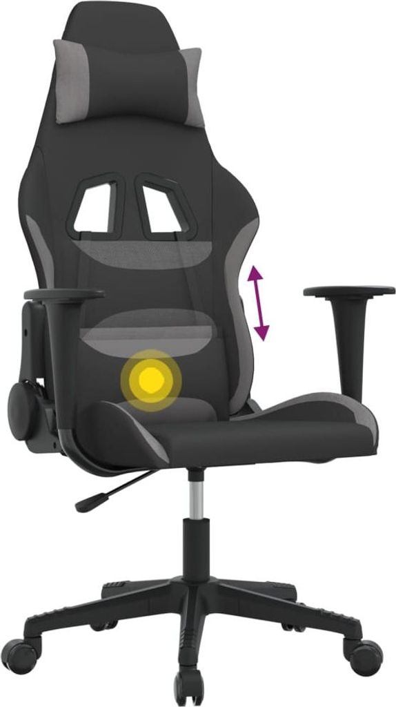 Gaming-Stuhl mit Massagefunktion Schwarz und Hellgrau Stoff