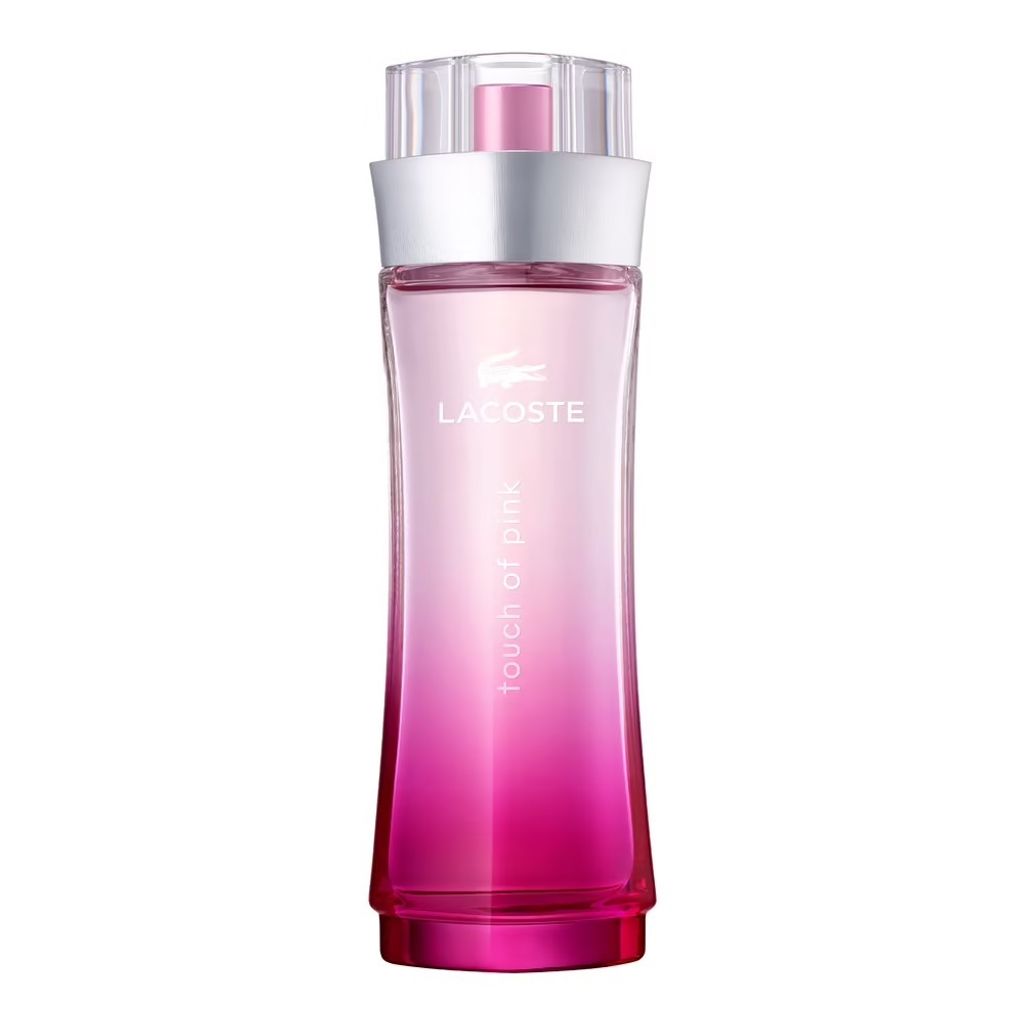 A bottle of Lacoste Touch of Pink EDT perfume.