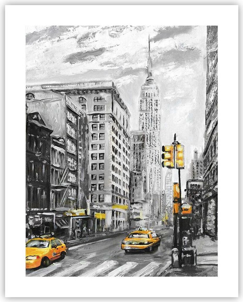 Poster - Poster ohne Rahmen - Stadt Taxi Wolkenkratzer Illustration - 40x50 cm - Wand Bild - Wanddeko - Wandbilder - Kunstposter - Wandposter - Bil...