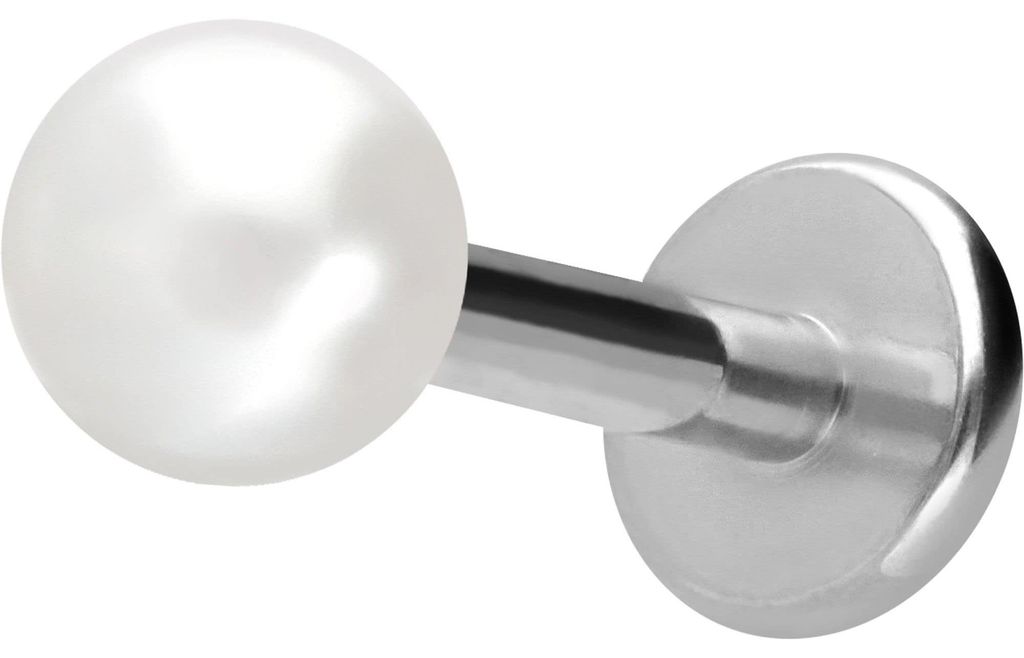 Ohrpiercing, Nasenpiercing Titan Labret mit Innengewinde SYNTHETISCHE PERLE Silber Stablänge: 8mm | Stabstärke: 1,2mm | Perlengröße: 4mm
