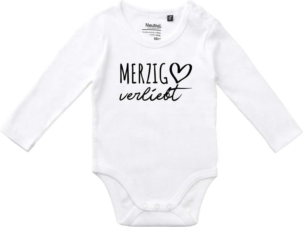 Huuraa Baby Body Merzig verliebt 74 White Baumwolle Fairtrade Langarmbody Geschenkidee
