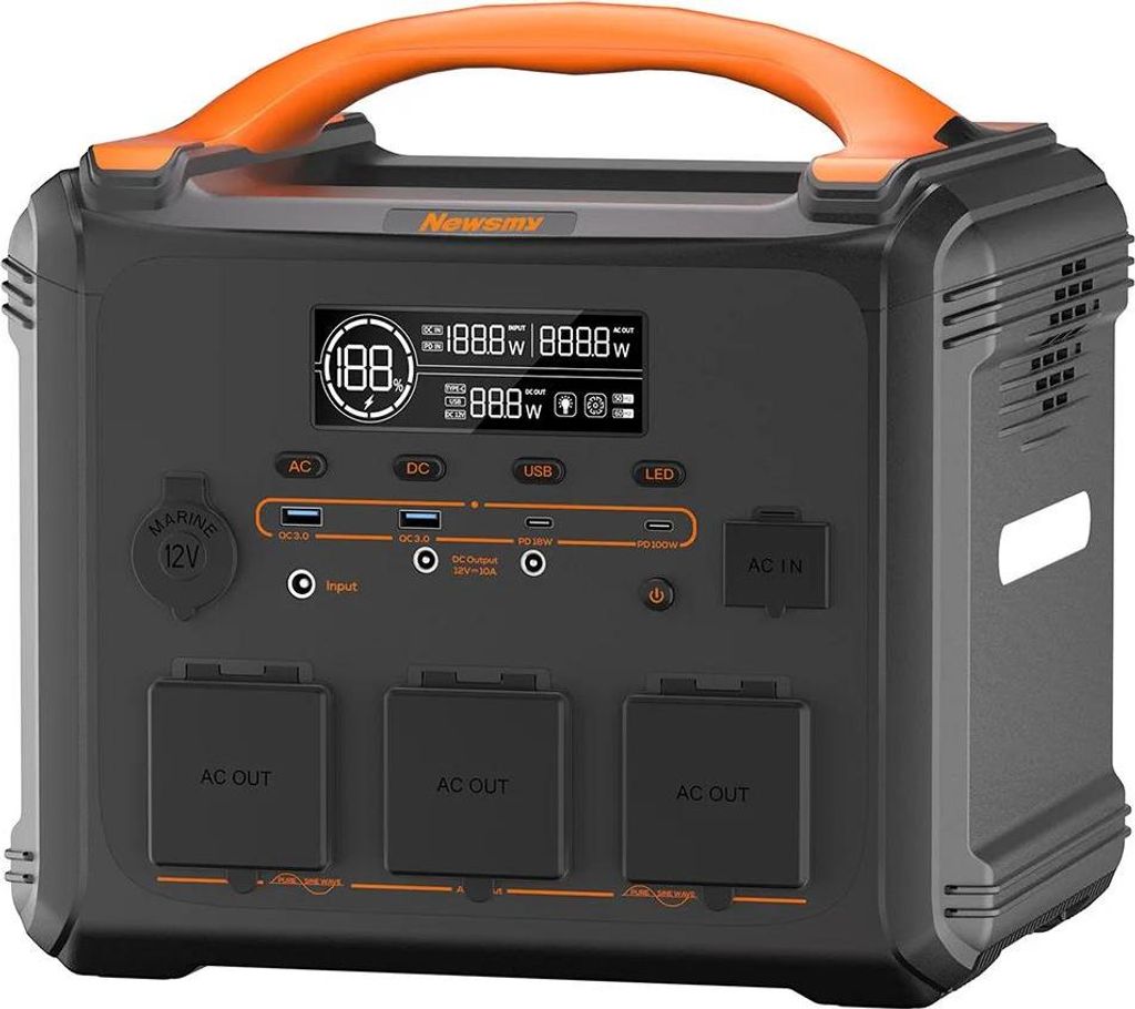Tragbare Power Station - S1210 - 1102,5Wh LiFePO4 - 1200W/2400W 230V reiner Sinus - 1,2 h Schnellladung 1000W - USB-C PD 100W + QC - 12V 10A DC - M...