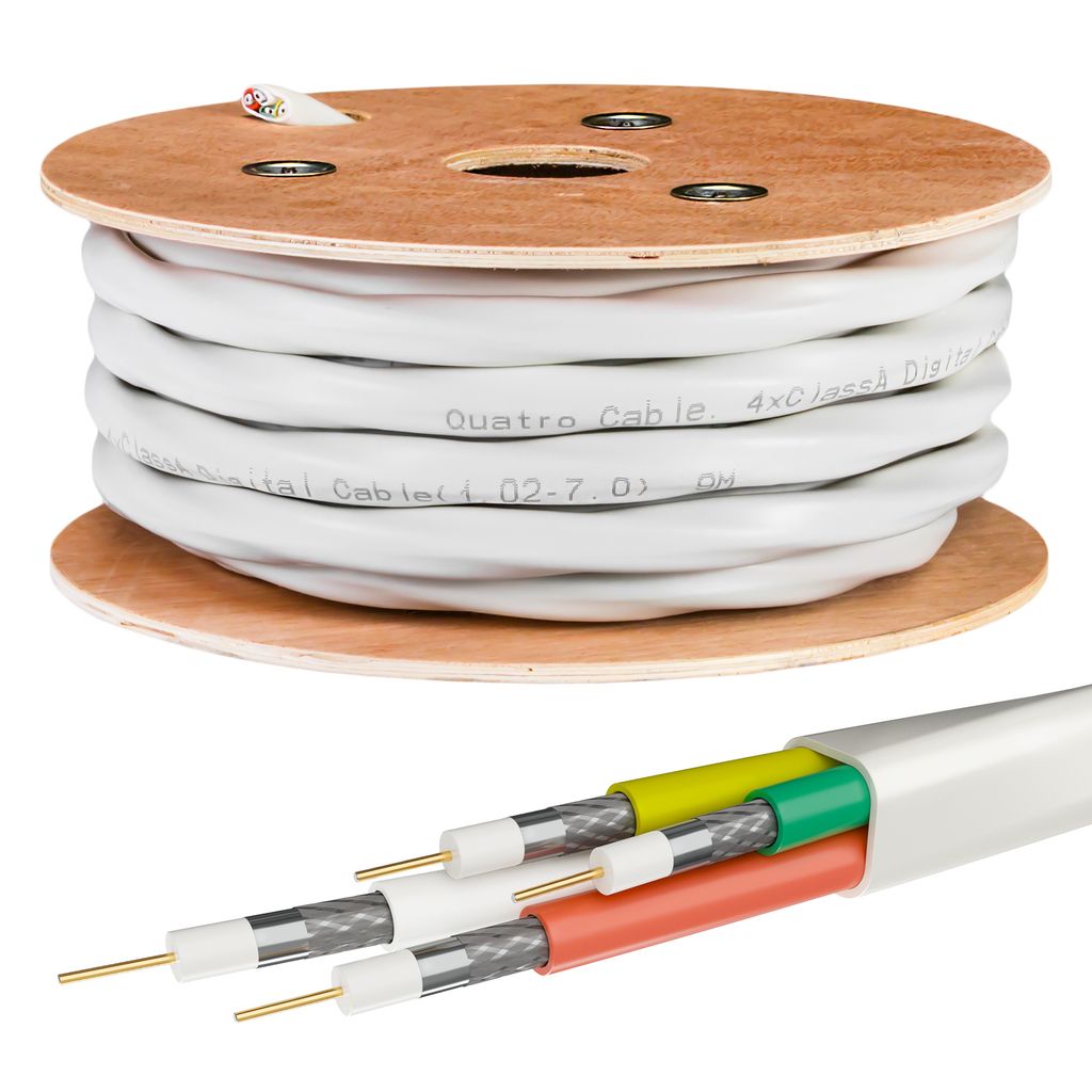 hb-digital 50m Koaxialkabel Quattro 100dB 2 Fach geschirmt Stahl Kupfer Außen Durchmesser 19mm 4 in einem