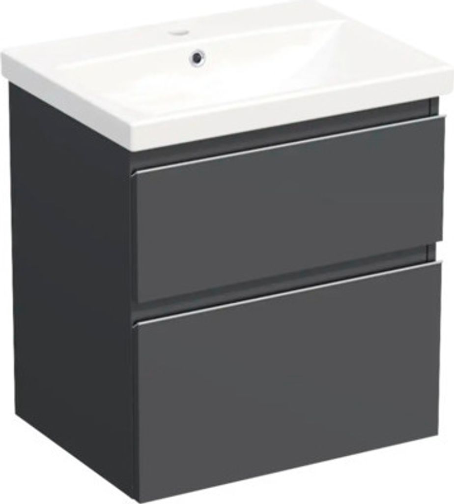 Jungborn Waschplatz TRENTA BxHxT 60x65x45 cm anthrazit matt mit Keramik-Waschtisch Griffleiste chrom matt