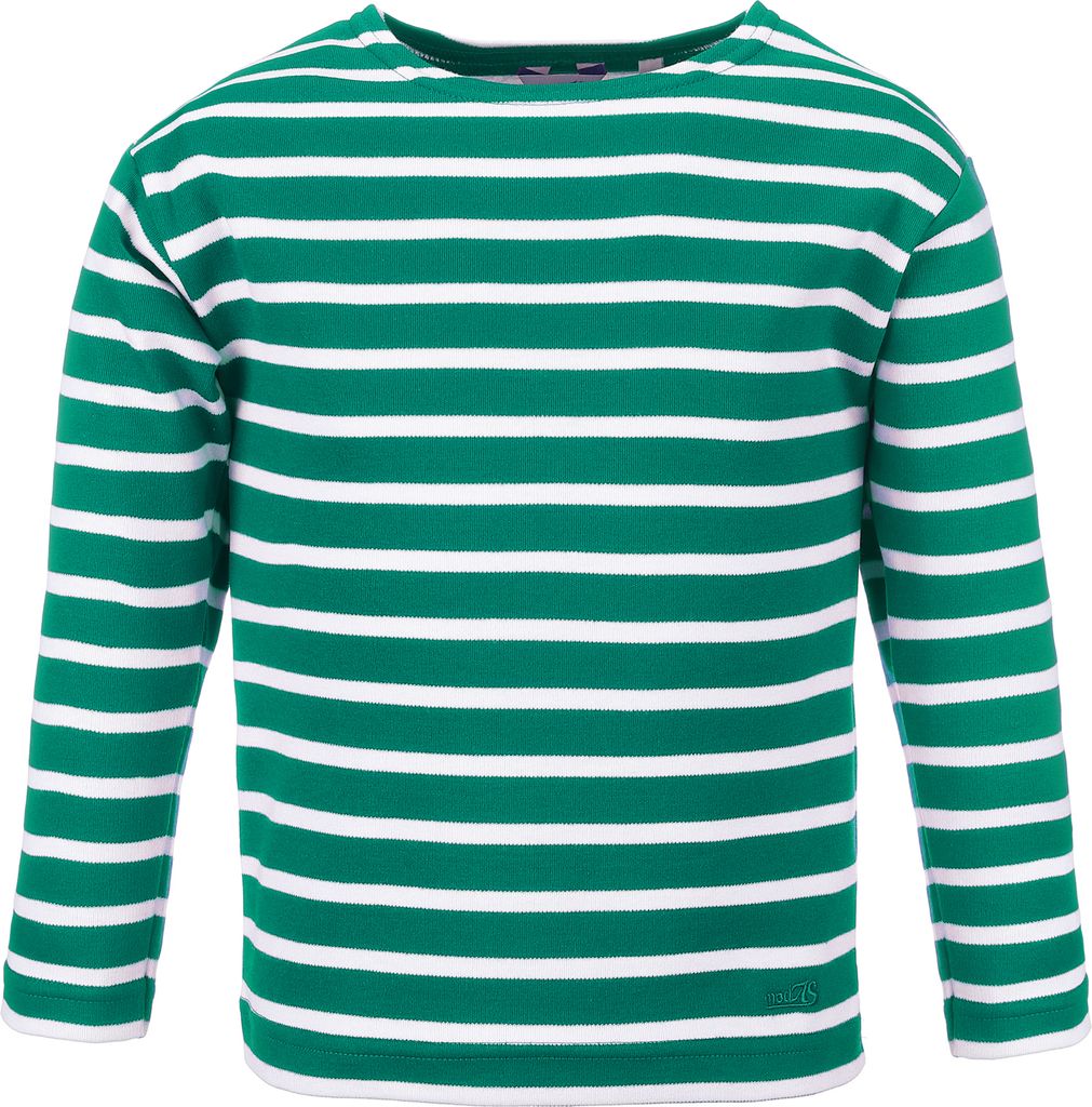 modAS Bretonisches Shirt für Kinder - Longsleeve Pullover Langarm Shirt mit Streifen Mädchen Jungen aus Baumwolle in Smaragd/Weiß Größe 86