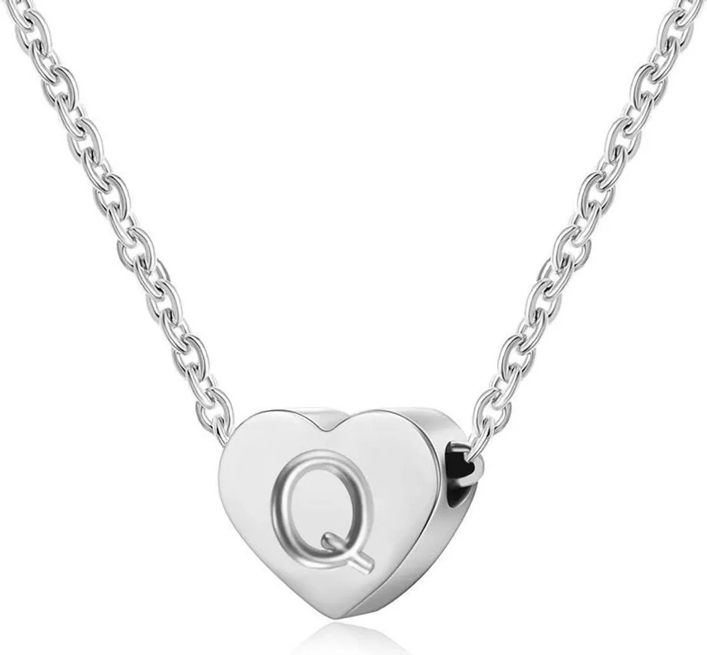 Collana da donna in argento con ciondolo a forma di cuore e lettera iniziale Q