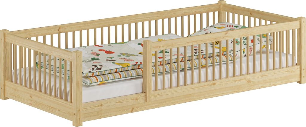 Kinderbett niedriges Bodenbett Kiefer natur 90x200 Kleinkinder Laufstall ähnlich V-60.65-09ohne Zubehör