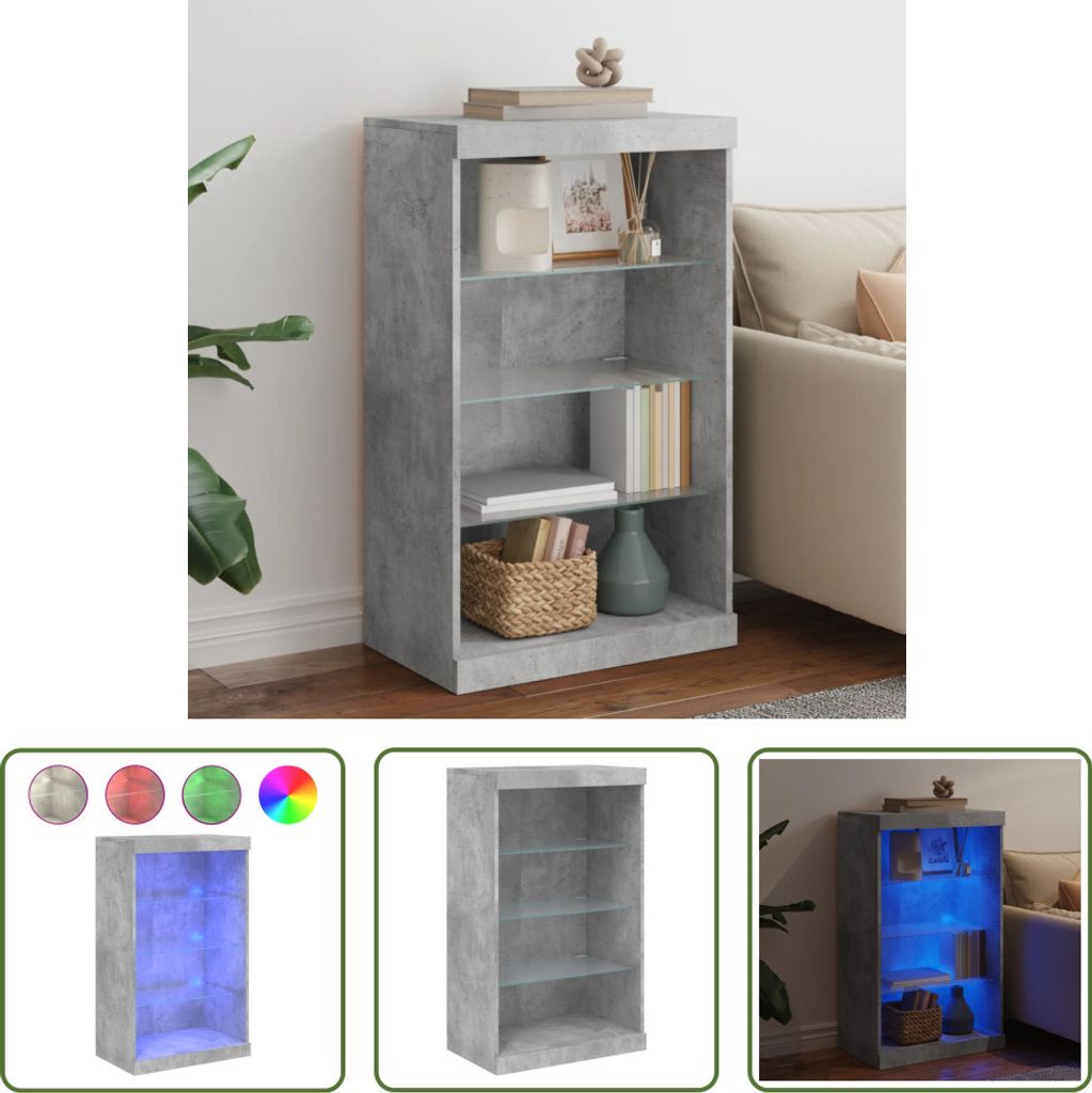 The Living Store Sideboard mit LED-Leuchten Betongrau 60,5x37x100 cm