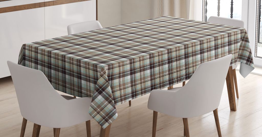 ABAKUHAUS Brown Plaid Tischdecke, Braun Blau Geometric, Inn und Outdoor Bereich geeignet Waschbar Druck Klare farben Kein Verblassen, 140 x 240 cm,...