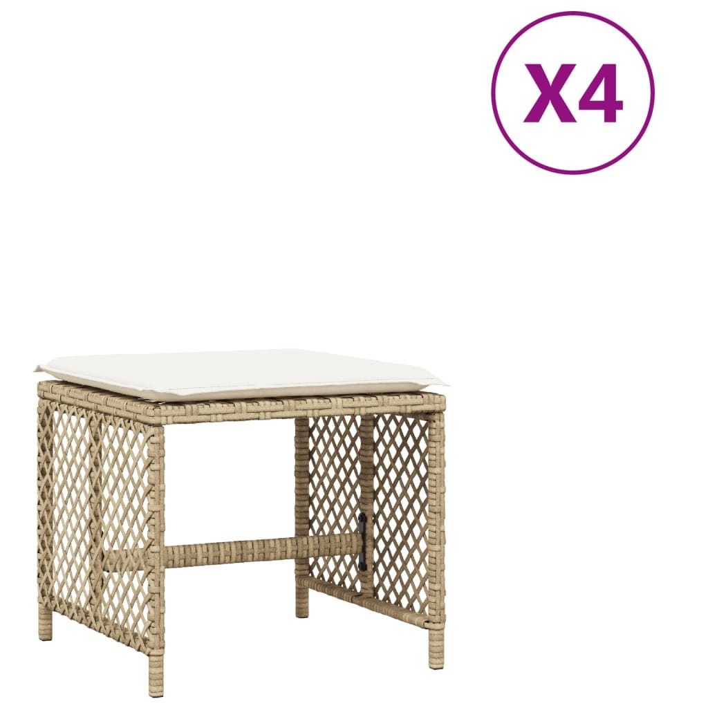 "SALE 2026" Gartenhocker mit Kissen 4er set - elegantes Design - Beige 41x41x36cm Poly Rattan - Gartenhocker DEMöbel927351