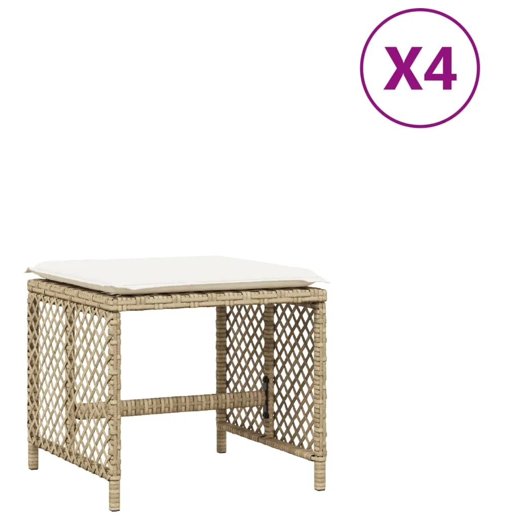 SYFAX™ Sgabelli Giardino con Cuscini 4pz Beige 41x41x36cm Polyrattan