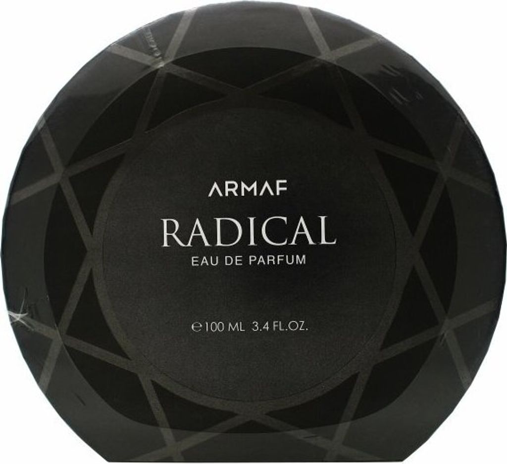A black, faceted perfume box.