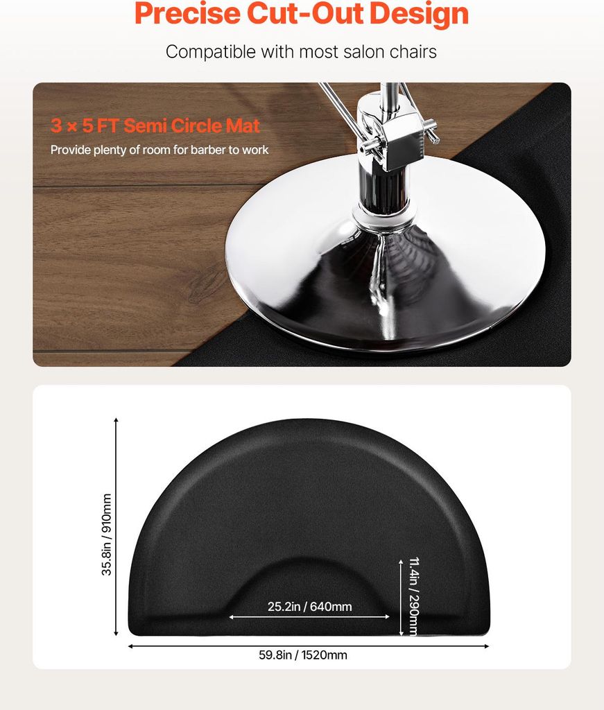 Salon Anti-Ermüdungsmatte – Halbrund, 90x150 Cm, 18 Mm Dick, Rutschfestes PU-Material, Wasserdicht, Für Friseur-, Barber- Oder Beauty-Stühle – Schwarz, Leicht Zu Reinigen & Zu Falten