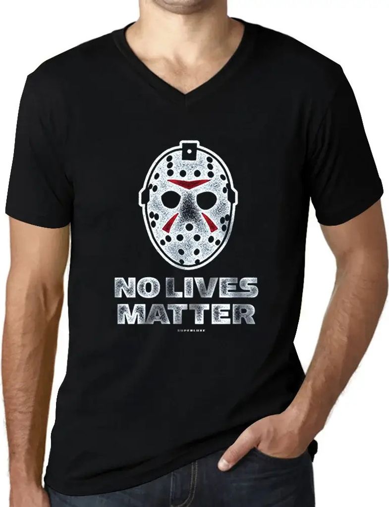 Herren Grafik T-Shirt V-Ausschnitt Skimaske – No Lives Matter Ski Mask – Öko-Verantwortlich Vintage Jahrgang Kurzarm Lustige Druck Geburtstag