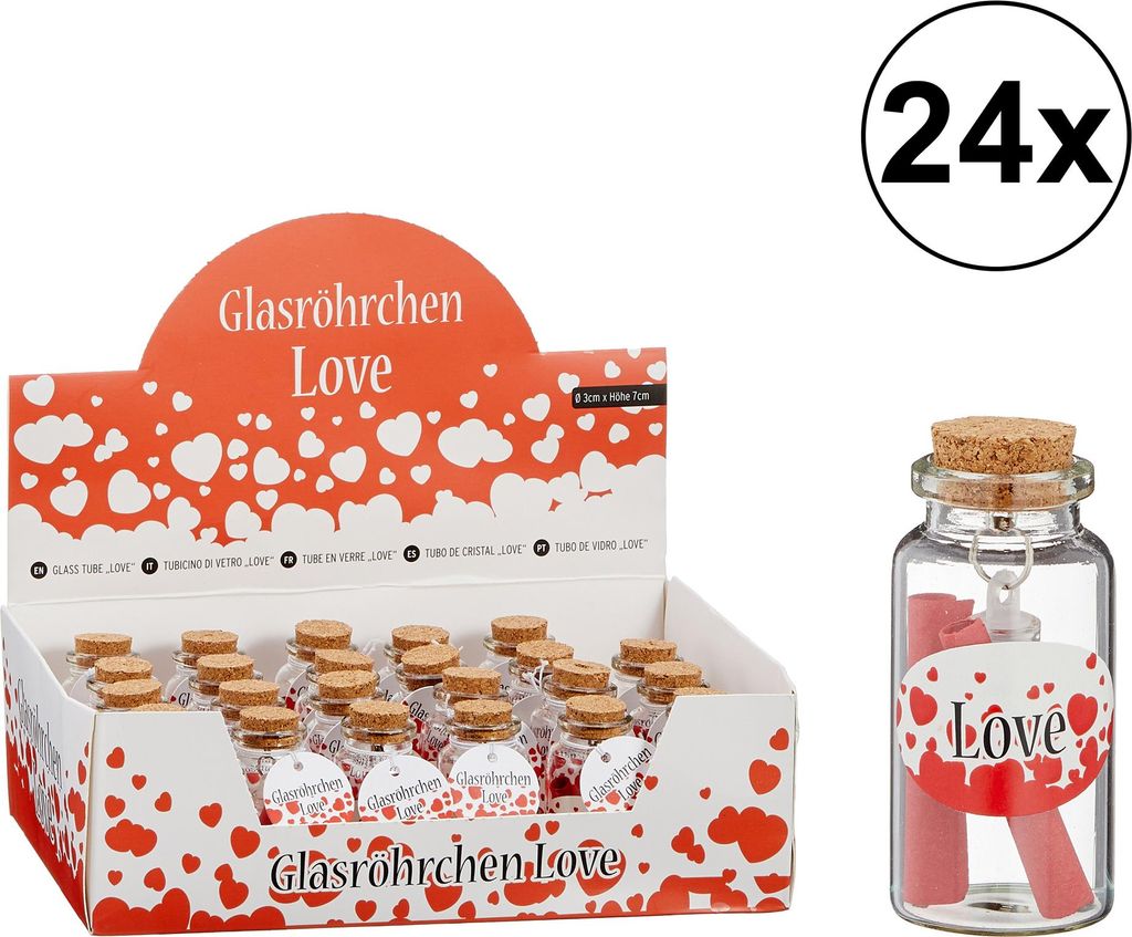 24er Set Glasröhrchen Love 7cm mit Korkverschluss