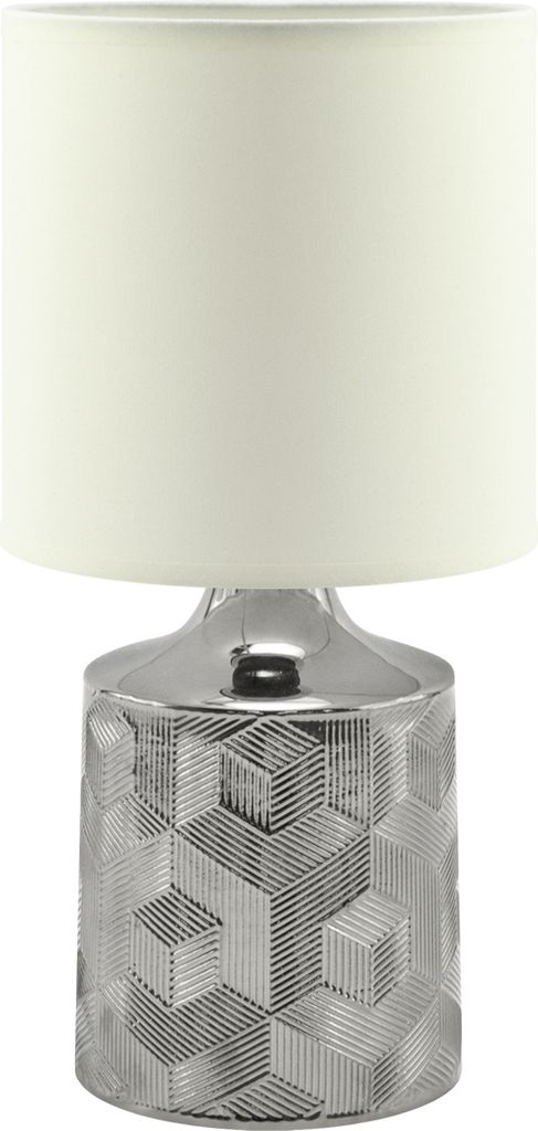 Tischlampe Keramik Stoff 31 cm Chrom Weiß E14 rund Modern Keramikleuchte